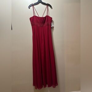 David's Bridal Crimson Red Beaded Empire-Waist Maxi Dress